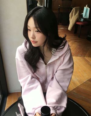 마가린 아플리케 루즈 투웨이 지퍼 후드집업 핑크