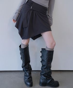 Diagonal Wrap Mini Skirt  (Charcoal)