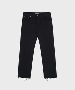 TORN STRAIGHT COTTON TWILL PANTS BLACK