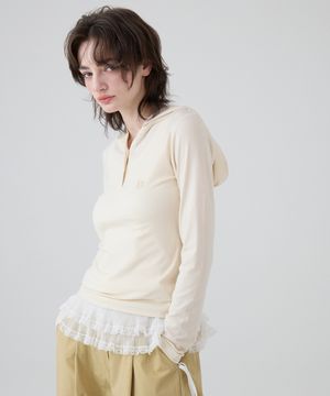 DGDP 스퀘어 로고 슬림핏 후드_내추럴스킨