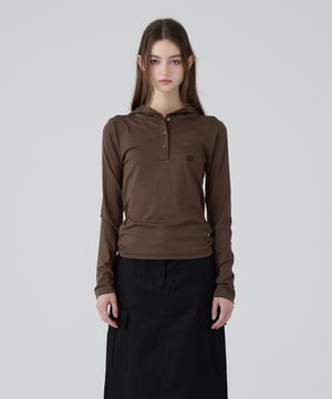 DGDP 스퀘어 로고 슬림핏 후드_브라운