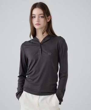 DGDP 스퀘어 로고 슬림핏 후드_차콜