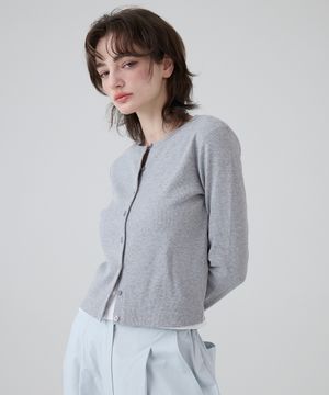 DGDP 스퀘어 로고 슬림핏 라운드넥 가디건_멜란지그레이