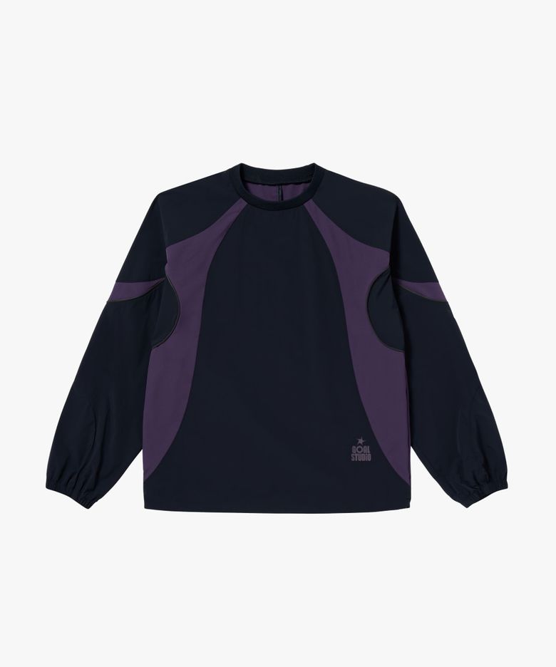 COLOR-BLOCK WOVEN PULLOVER-NAVY