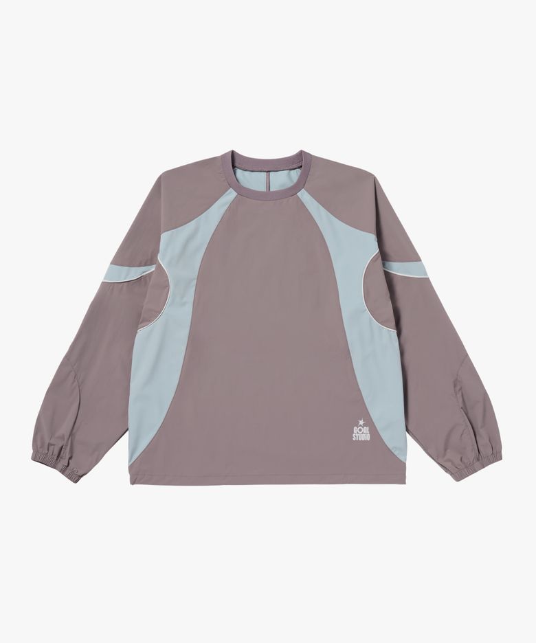 COLOR-BLOCK WOVEN PULLOVER-BROWN