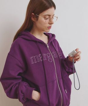 마가린 아플리케 루즈 투퉤이 지퍼 후드집업 퍼플