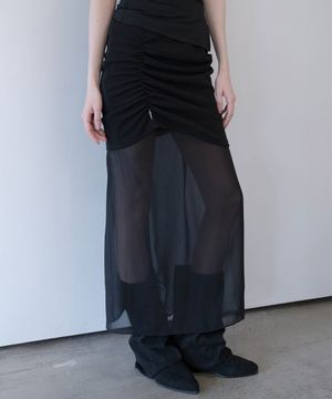 Layered Chiffon Long Skirt (Black)