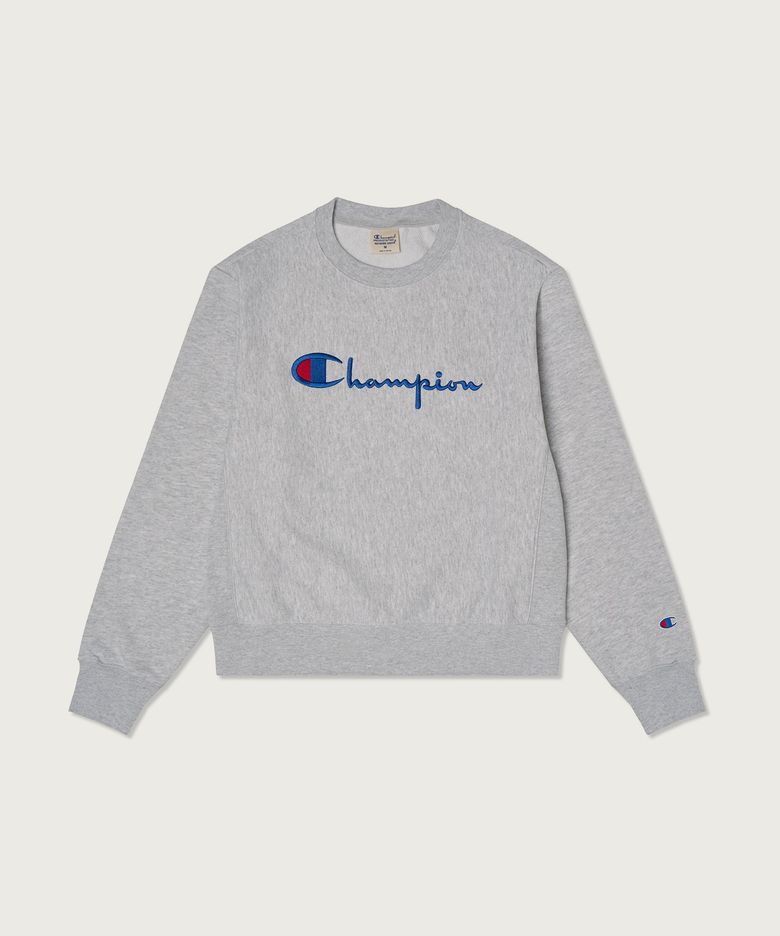 여성 리버스위브 빅 로고 크롭 스웨트셔츠 Light Grey