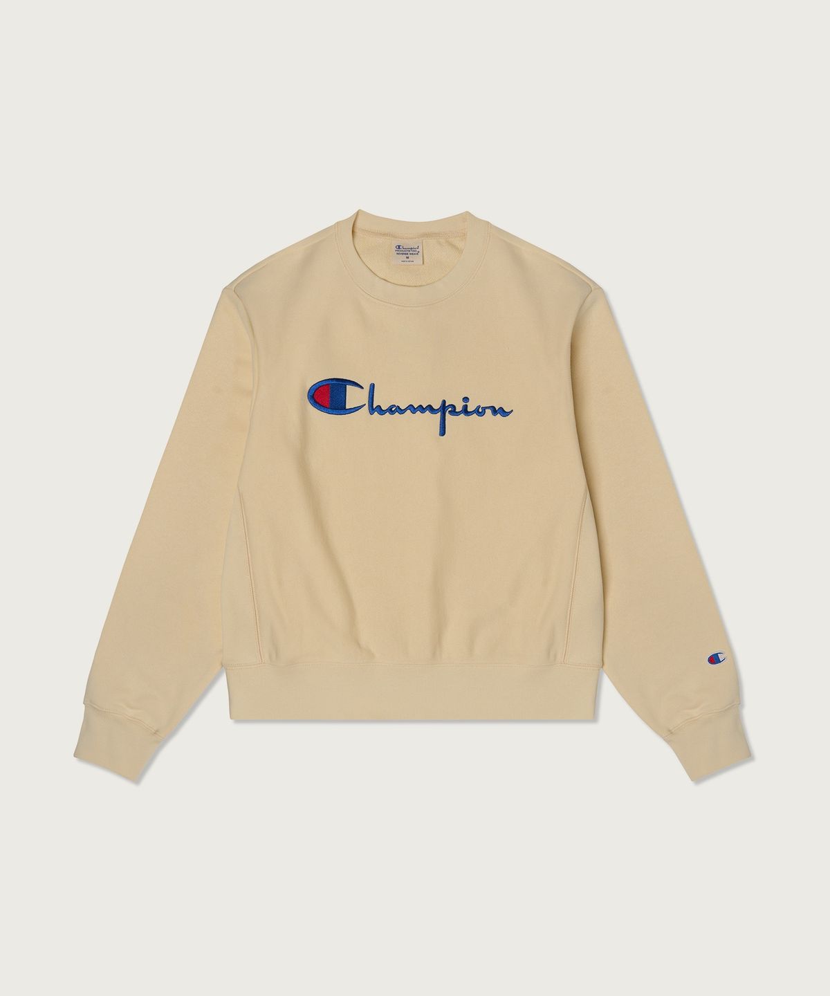 챔피온(CHAMPION) 여성 리버스위브 빅 로고 크롭 스웨트셔츠 Beige
