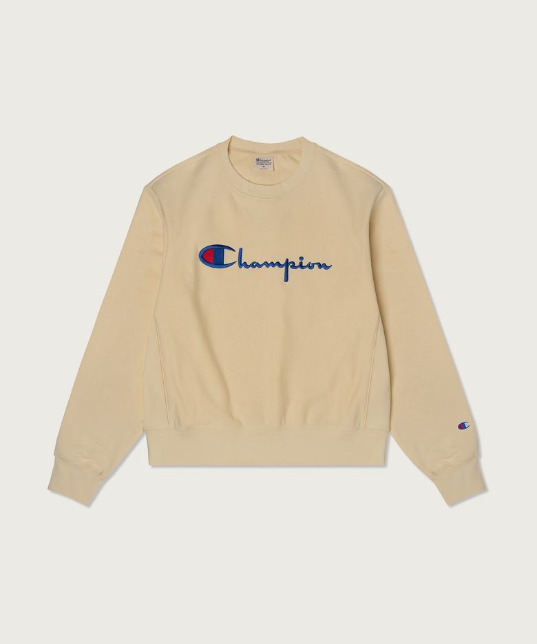 여성 리버스위브 빅 로고 크롭 스웨트셔츠 Beige