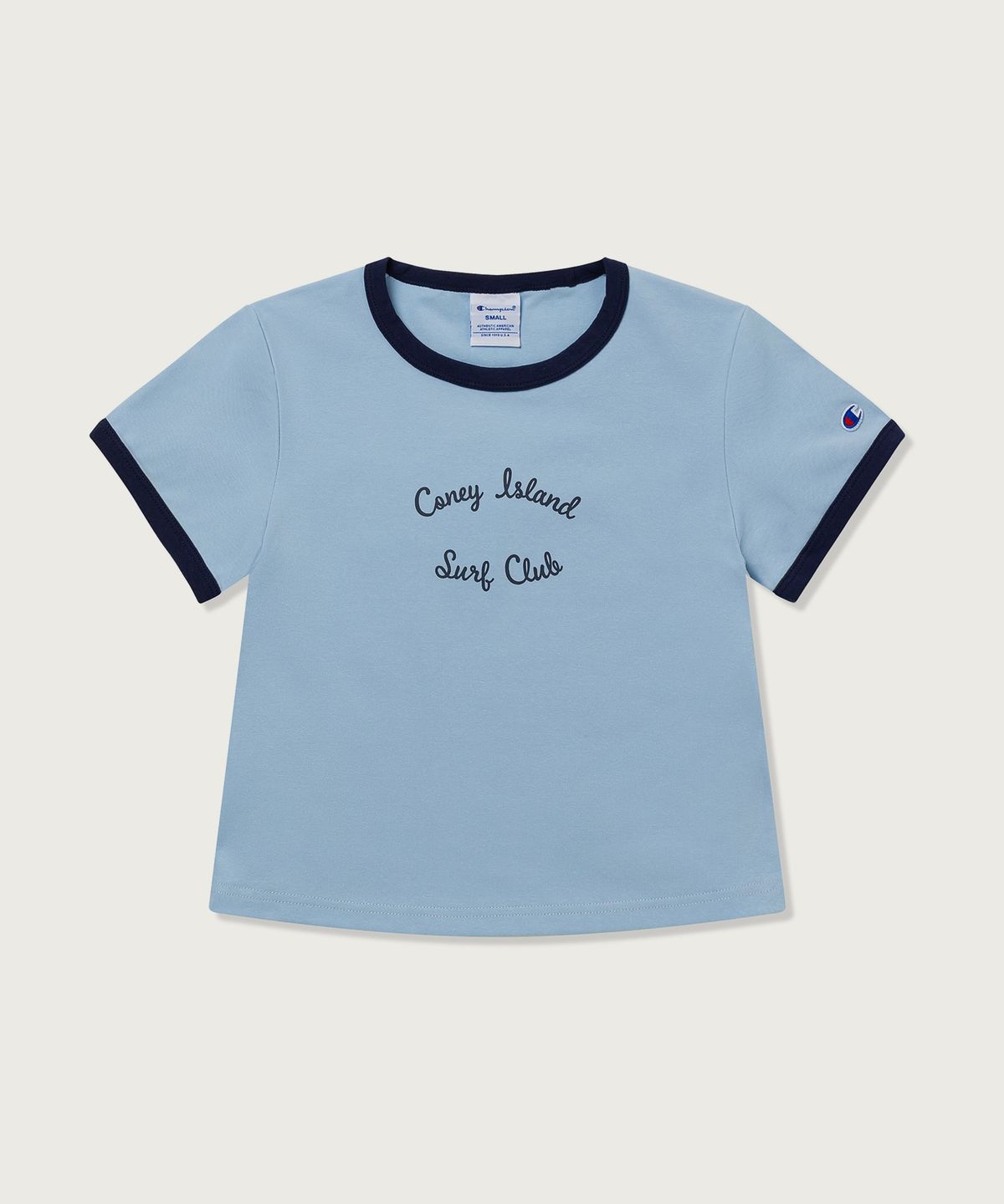 챔피온(CHAMPION) 여성 코니아일랜드 크롭 링거 티셔츠 Light Blue