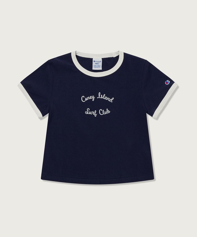 여성 코니아일랜드 크롭 링거 티셔츠 Navy