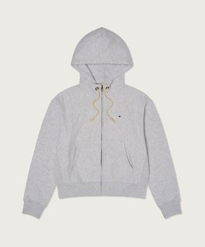 여성 리버스위브 빅 로고 크롭 후드 집업 Light Grey