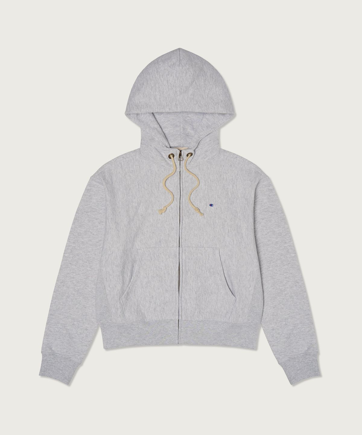 챔피온(CHAMPION) 여성 리버스위브 빅 로고 크롭 후드 집업 Light Grey