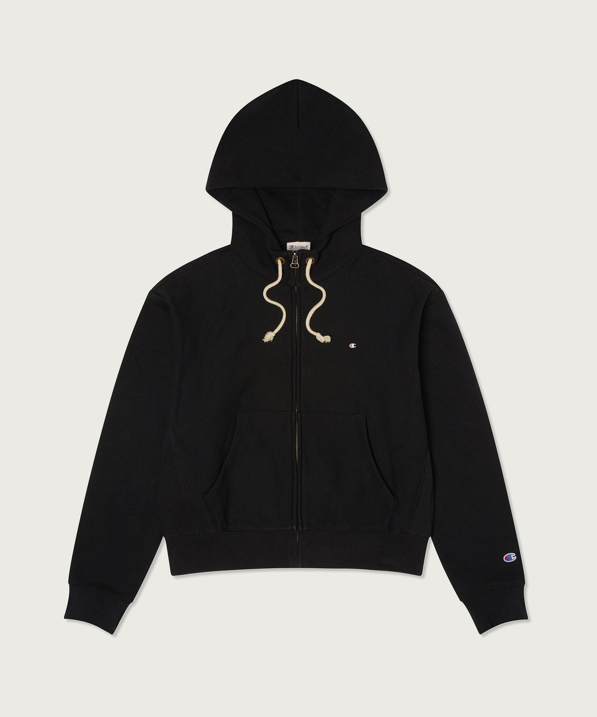 챔피온(CHAMPION) 여성 리버스위브 빅 로고 크롭 후드 집업 Black