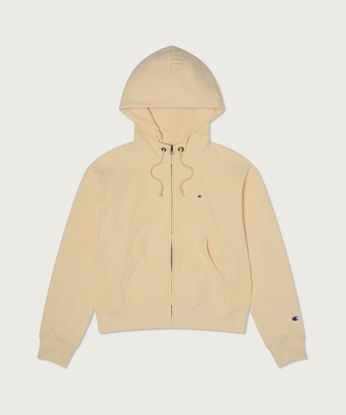 챔피온(CHAMPION) 여성 리버스위브 빅 로고 크롭 후드 집업 Beige