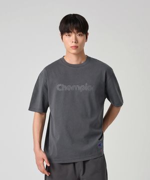 트랙 로고 가먼트다잉 티셔츠 Charcoal