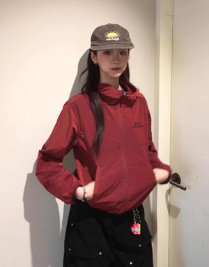 로고 윈드 브레이커 우븐 자켓 레드