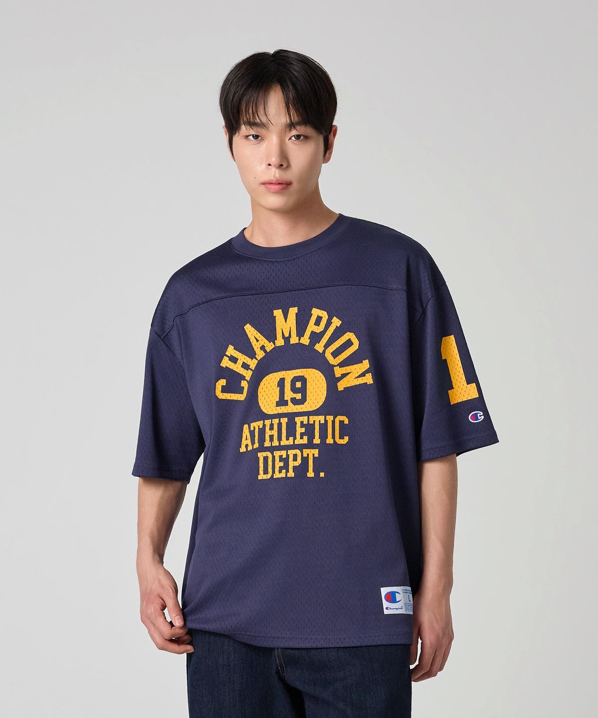 챔피온(CHAMPION) 컬리지 메쉬 풋볼 저지 티셔츠 Navy