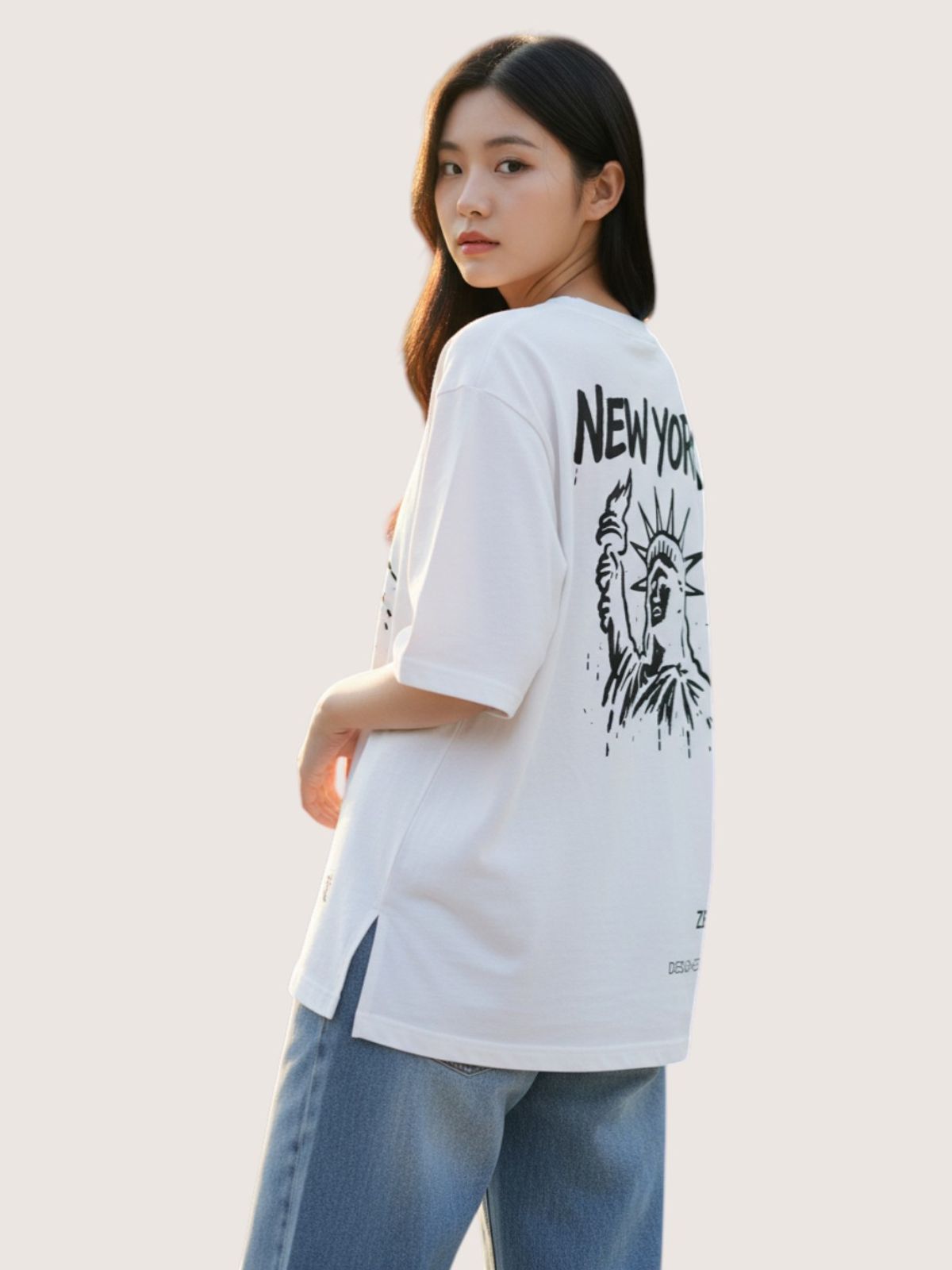 지블랙(ZBLACK) 패션위크 시티 뉴욕 7부 티셔츠(WHITE)