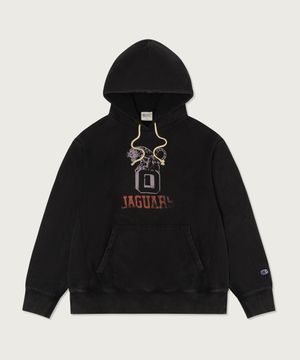 리버스위브 루즈핏 컬리지 후드 티셔츠 Black