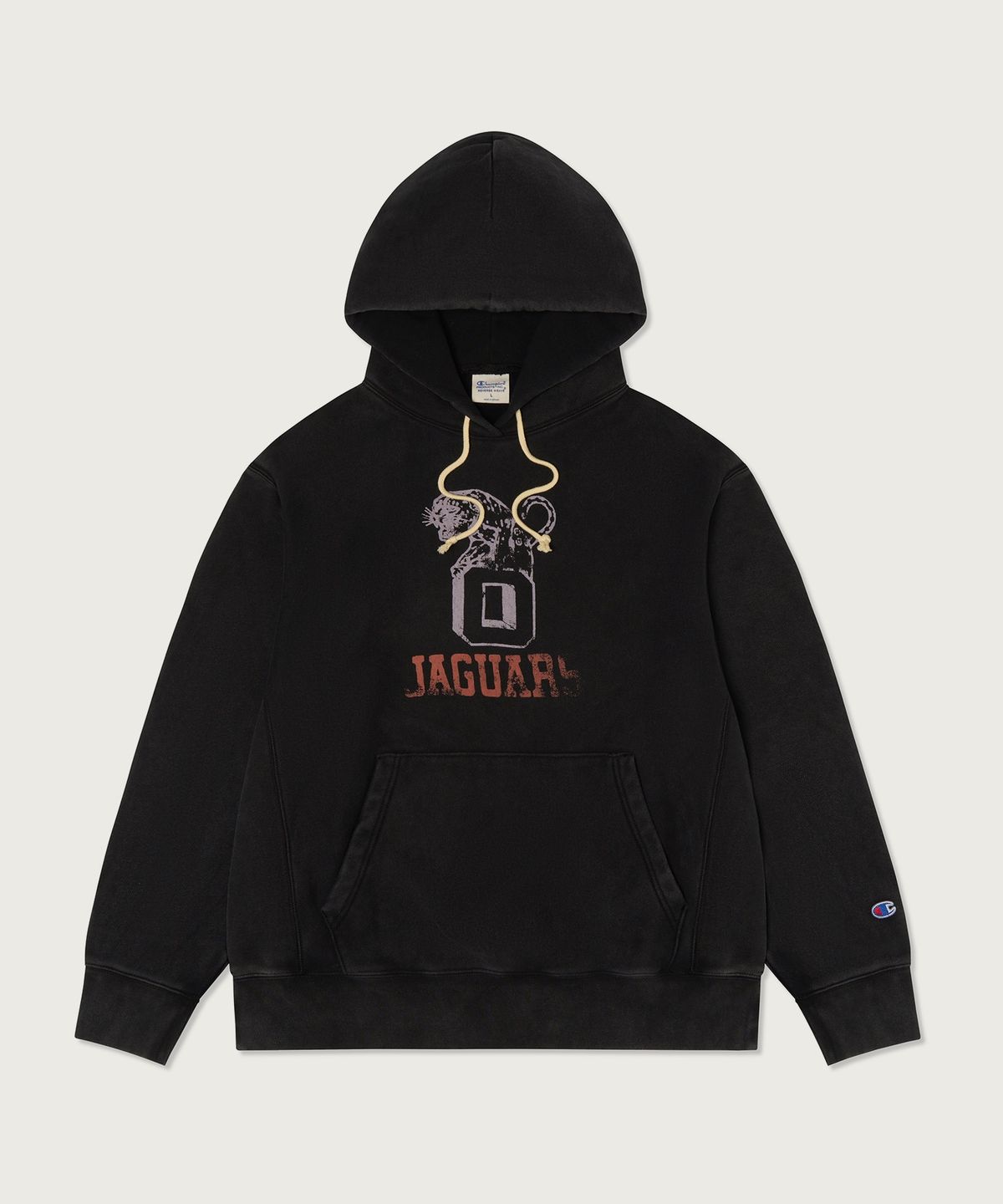 챔피온(CHAMPION) 리버스위브 루즈핏 컬리지 후드 티셔츠 Black