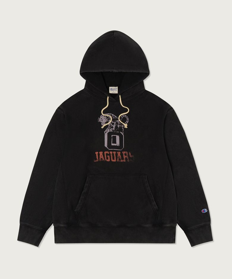 리버스위브 루즈핏 컬리지 후드 티셔츠 Black