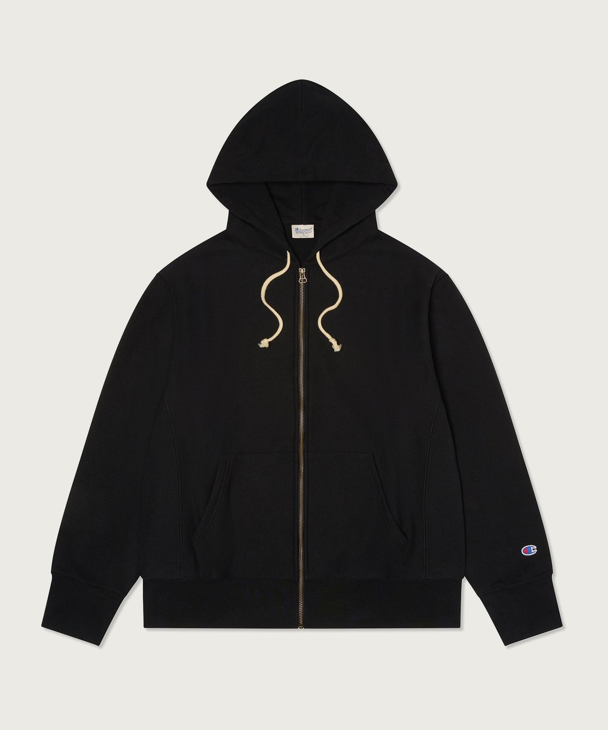 챔피온(CHAMPION) 리버스위브 루즈핏 후드 집업 Black