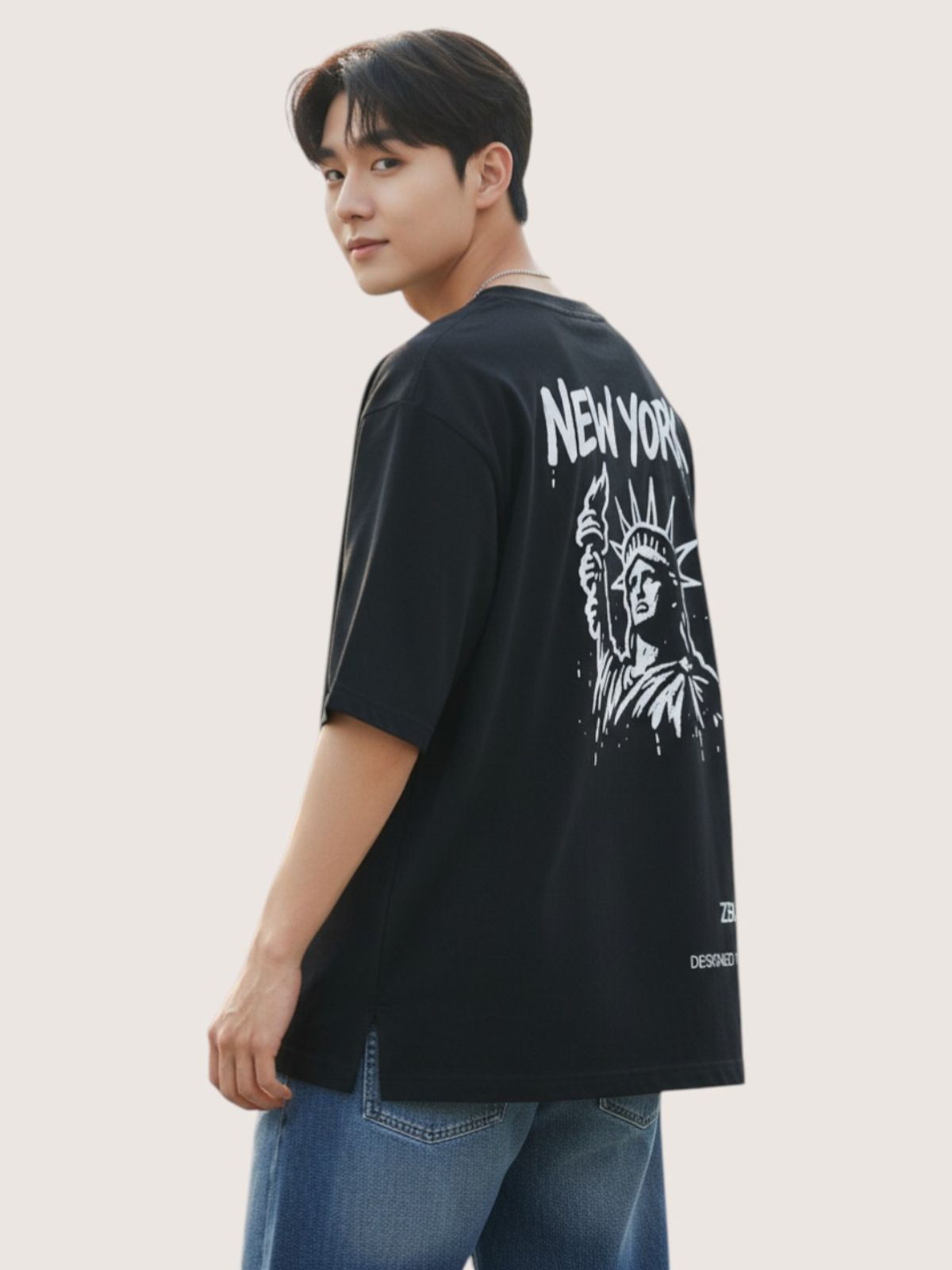지블랙(ZBLACK) 패션위크 시티 뉴욕 7부 티셔츠(BLACK)