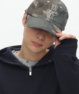 베이직 워시드 레터링 로고 밀리터리 카모 코튼 볼캡 [카키]