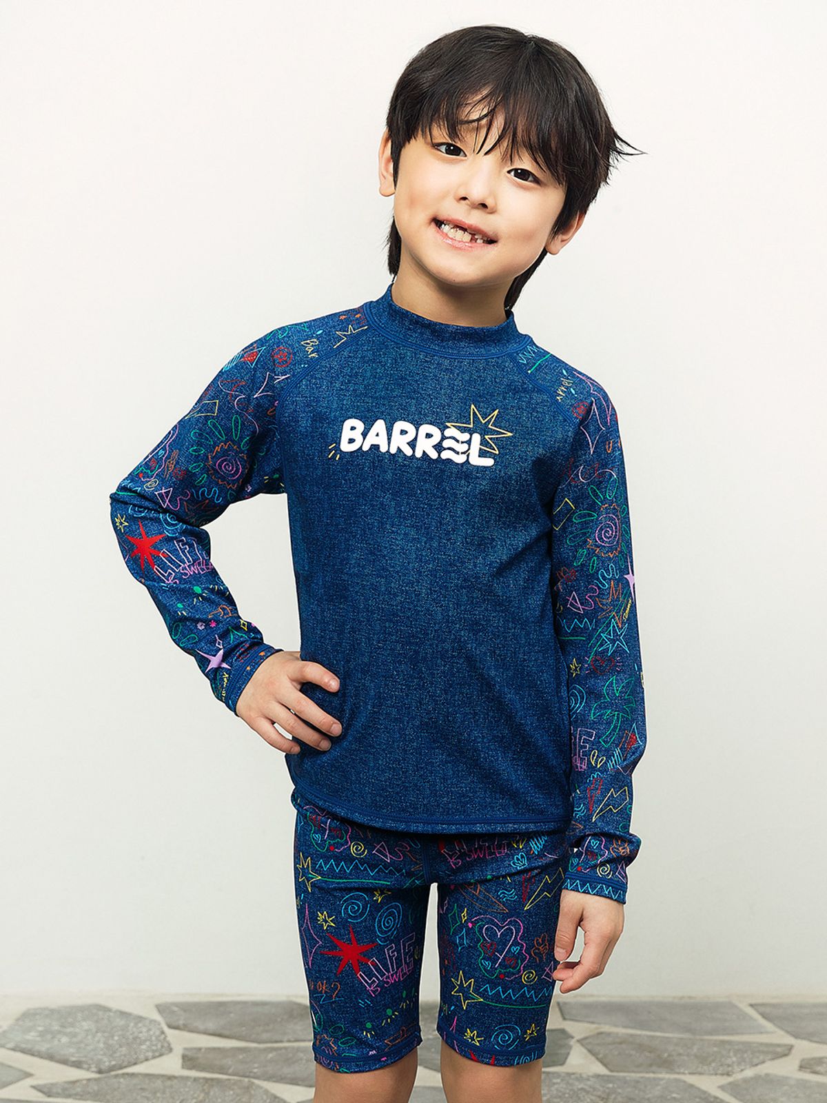 배럴(BARREL) 키즈 서머 스케치 래쉬가드 인디고블루 (B6SKWRG321IDB)