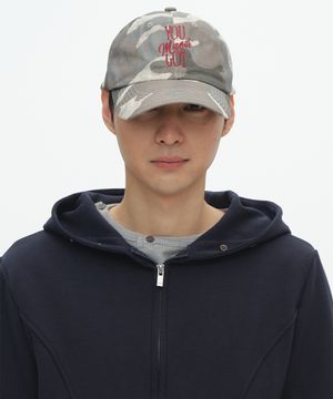 베이직 워시드 레터링 로고 밀리터리 카모 코튼 볼캡 [그레이]