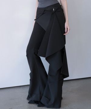 Asymmetric Draped Skirt Pants (Black)
