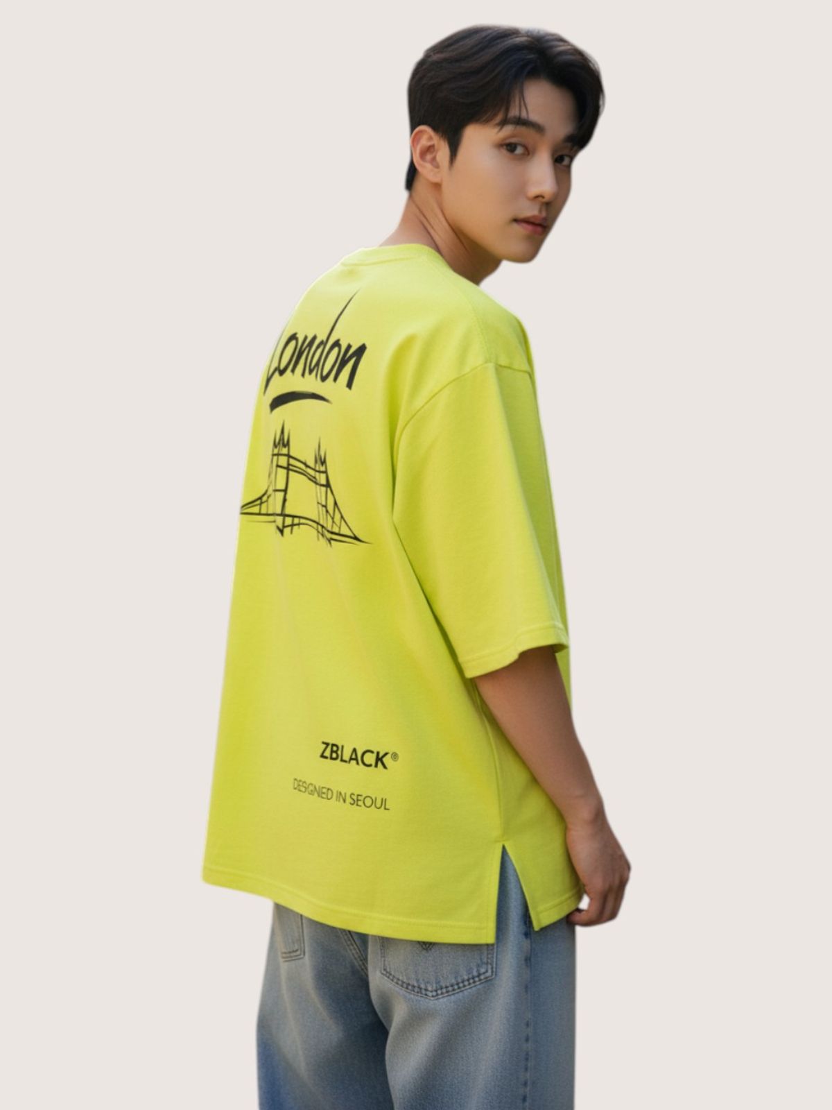 지블랙(ZBLACK) 패션위크 시티 런던 7부 티셔츠(NEON YELLOW)
