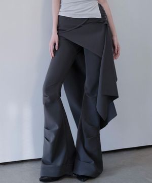 Asymmetric Draped Skirt Pants (Charcoal)