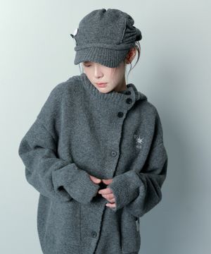 저니 사선 버튼 하이넥 후드 니트 가디건 (2컬러)