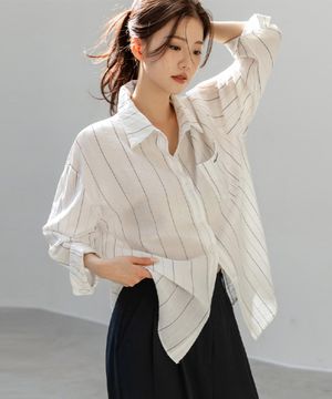 엘린느 스트라이프 레이온 셔츠_F6S261SH