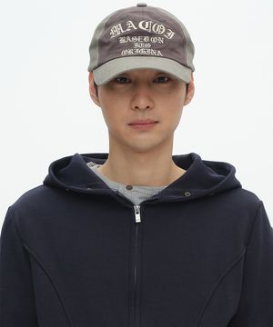 블록 레이어드 워드 투톤 배색 코튼 볼캡 [차콜]