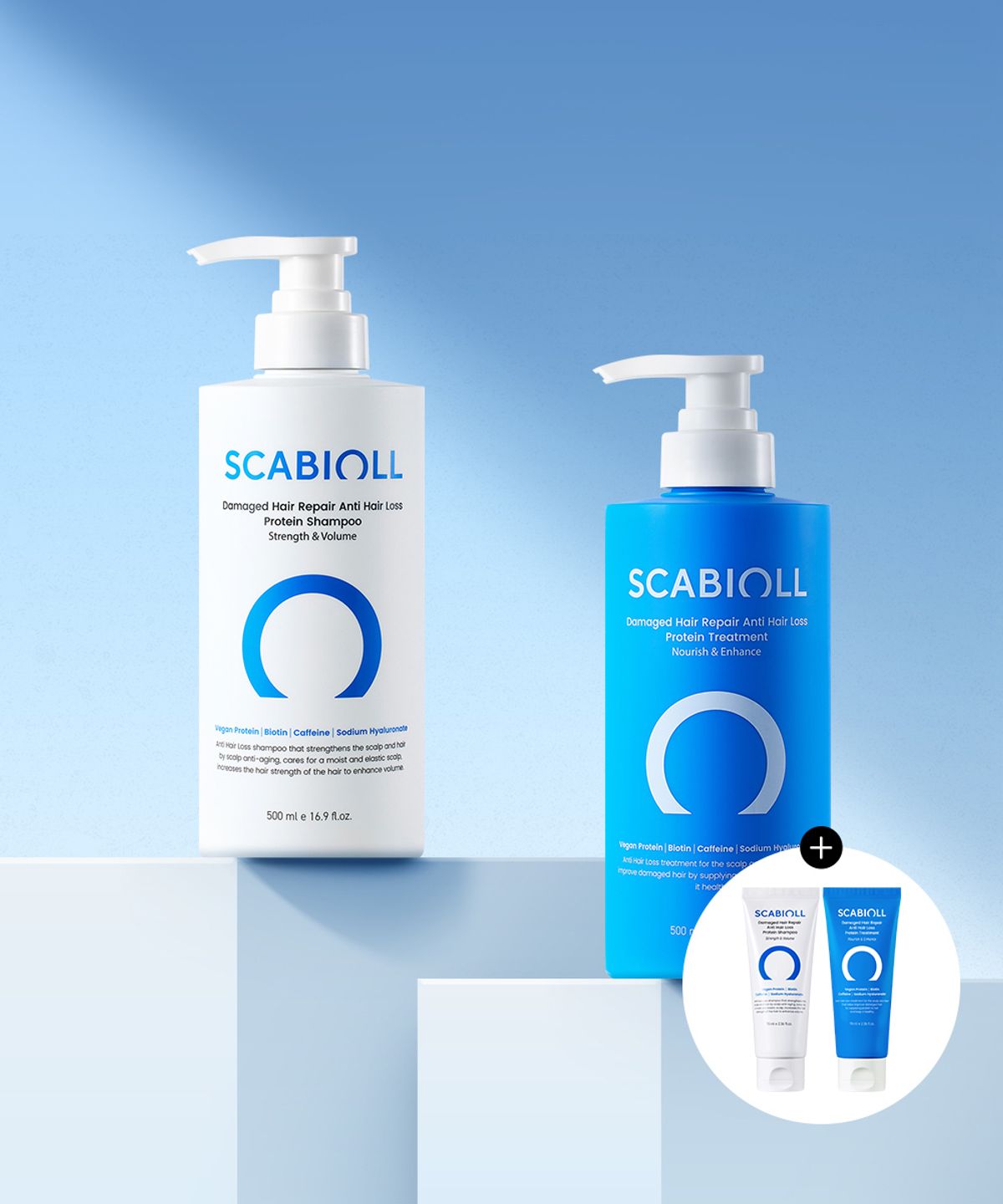스카비올(SCABIOLL) 탈모증상완화 단백질 샴푸 500ml+트리트먼트 500ml(+증정 70ml 2개)