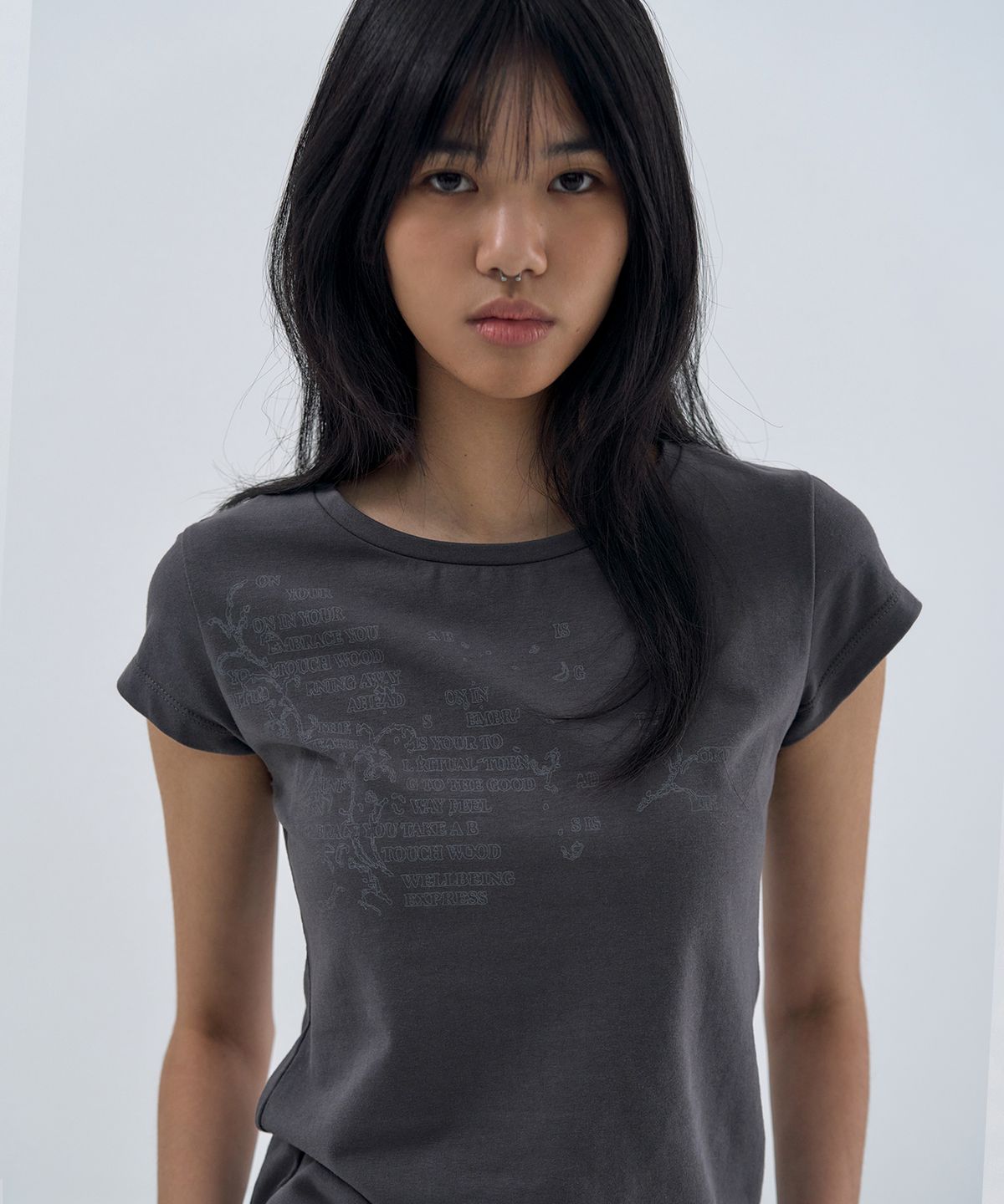 웰빙익스프레스(WELLBEING EXPRESS) Message Vine Half Sleeve Charcoal