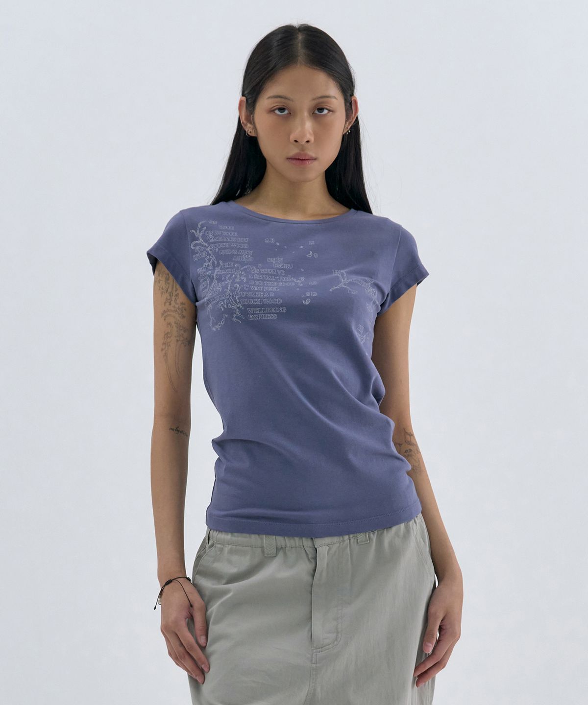 웰빙익스프레스(WELLBEING EXPRESS) Message Vine Half Sleeve Blue