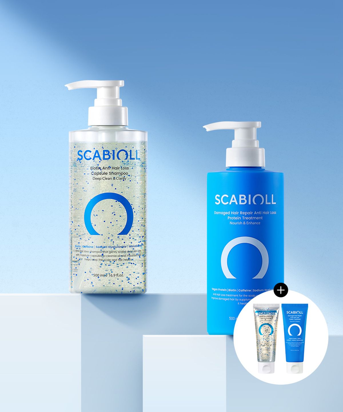 스카비올(SCABIOLL) 바이오틴 탈모증상완화 캡슐 샴푸 500ml+트리트먼트 500ml(+증정 70ml 2개)