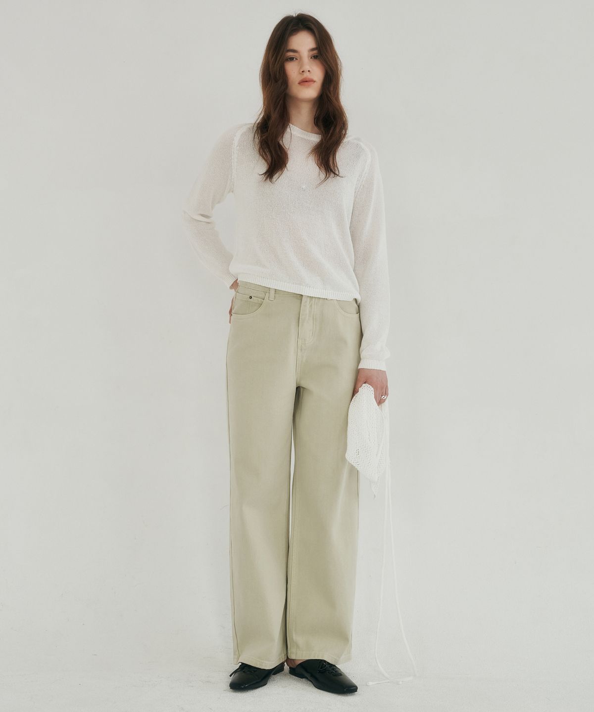 로시로우(LOSSYROW) Calm line semi wide denim olive