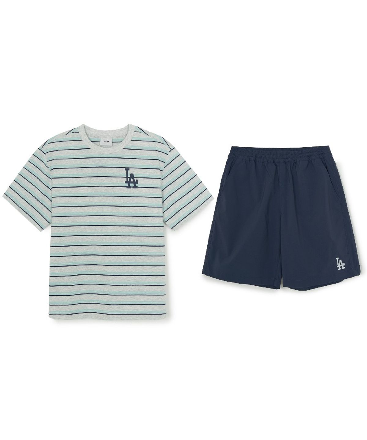 엠엘비 키즈(MLB KIDS) 스트릿 베이직 스트라이프 아트웍 티셔츠세트 LA (L.Melange Grey)