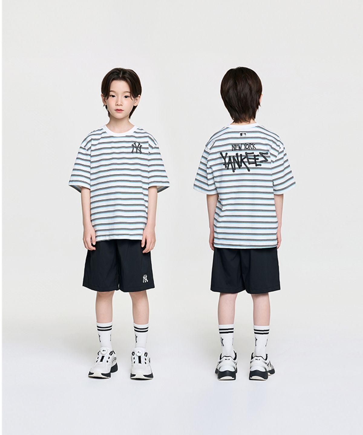 엠엘비 키즈(MLB KIDS) 스트릿 베이직 스트라이프 아트웍 티셔츠세트 NY (Ivory)