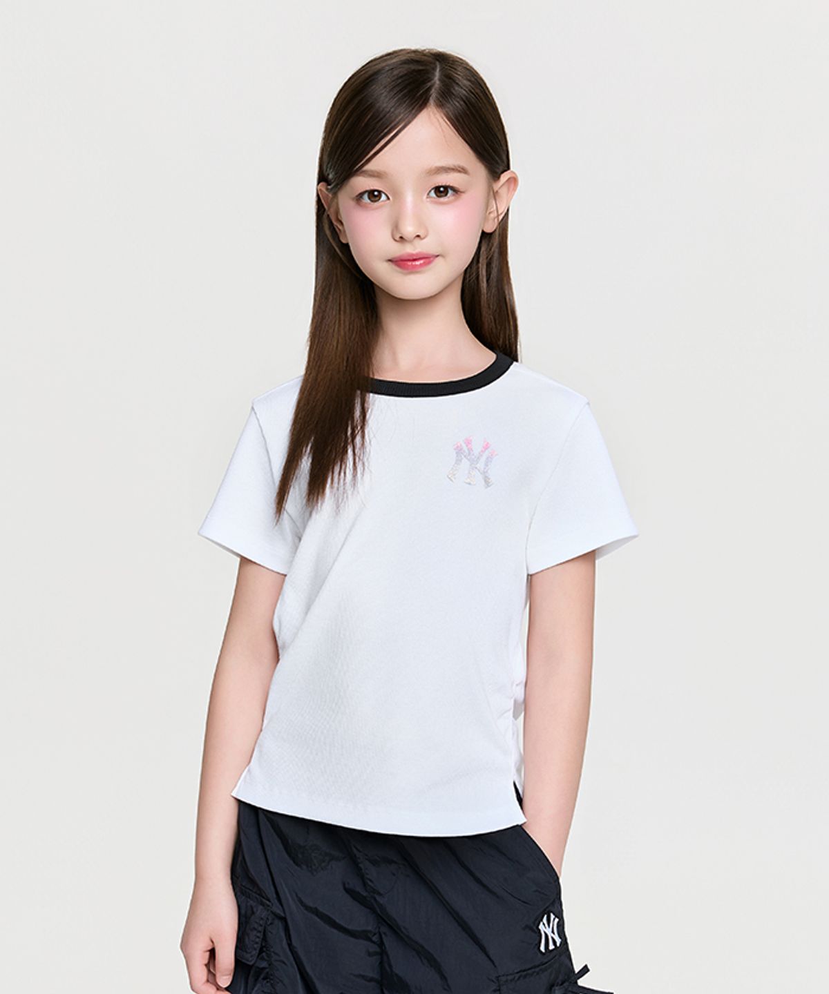 엠엘비 키즈(MLB KIDS) 걸즈 스포티브 베이직 여아 로고 링거티셔츠 NY (White)