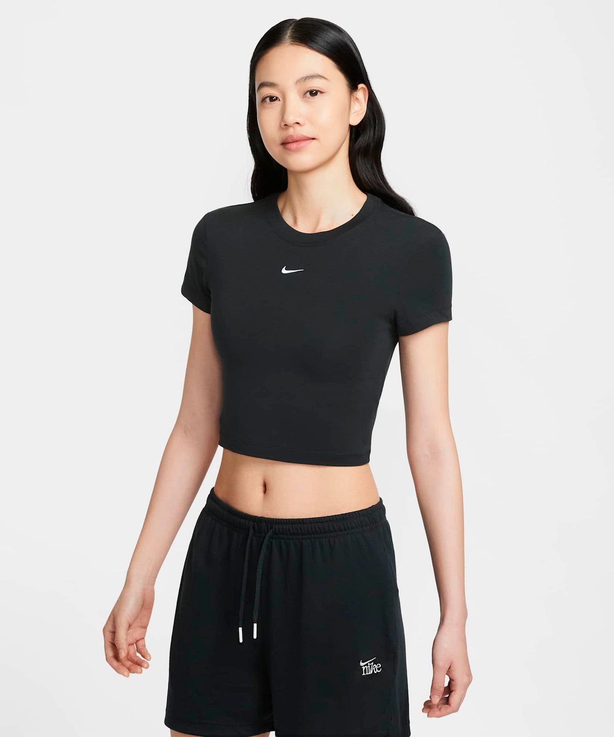 나이키(NIKE) 스포츠웨어 칠 니트 크롭 티셔츠 W - 블랙:화이트 / HF9539-013