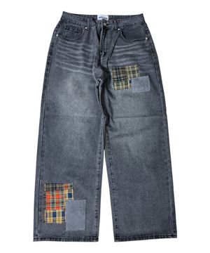 Patchwork Denim Wide Pants ((charcoal))