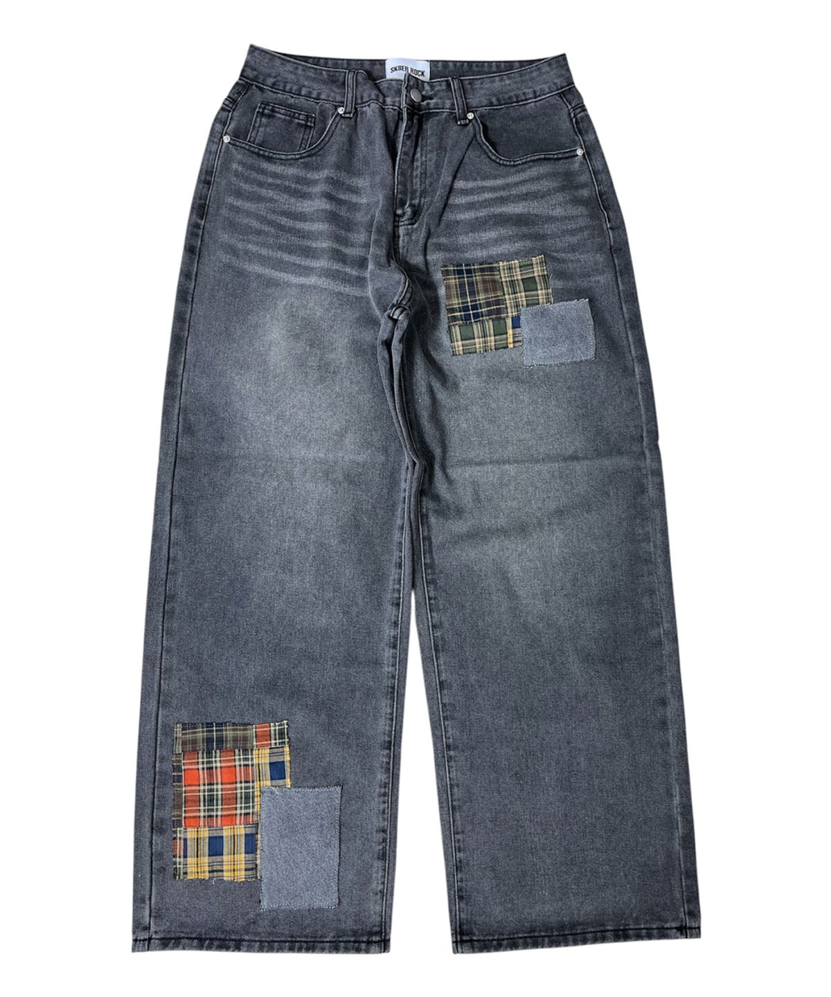 스케이터락(SK8ER ROCK) Patchwork Denim Wide Pants ((charcoal))