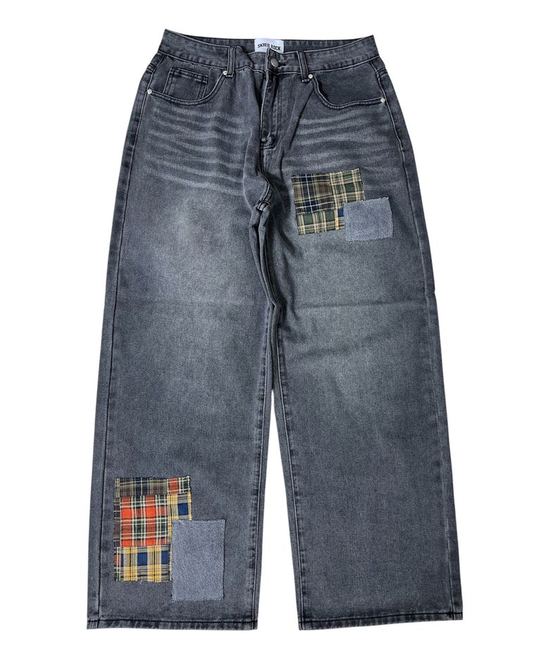 Patchwork Denim Wide Pants ((charcoal))